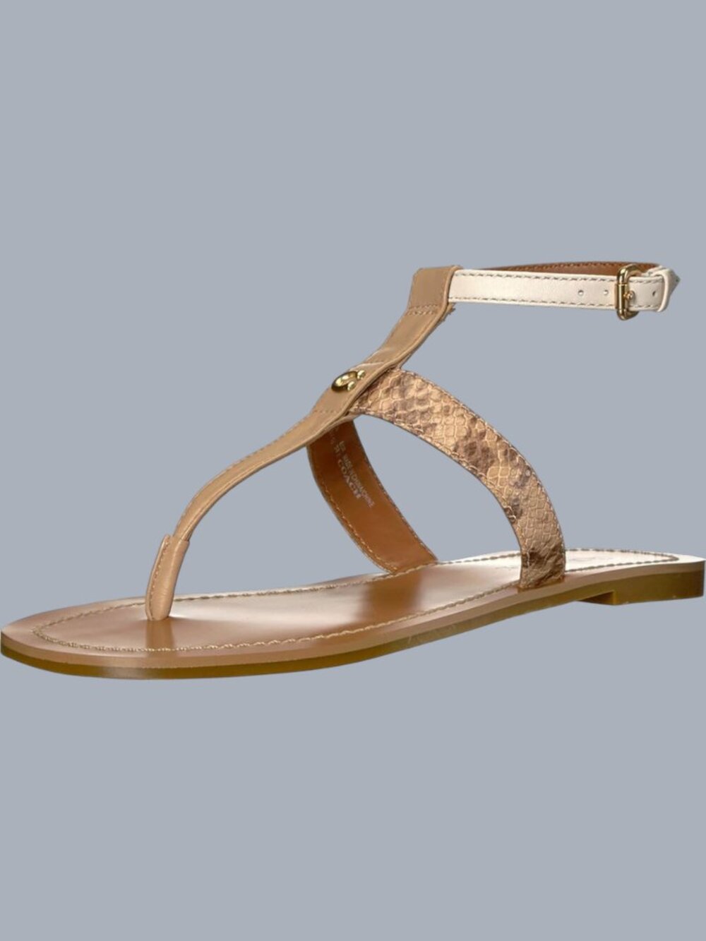 Coach Tan Metallic Bronze T-Strap Leather Sandals